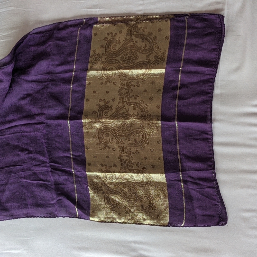 Silk Gold and Purple Scarf